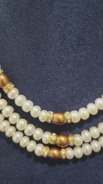 Triple Layer Freshwater Golden Real Pearl Necklace