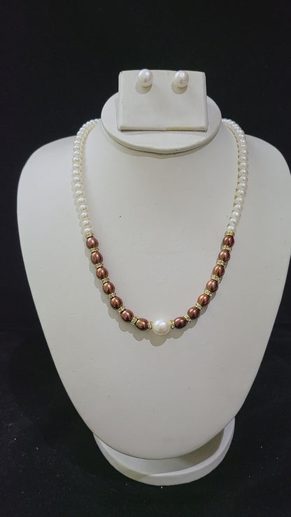 Single Layer Real Pearls Necklace with Brown Pearls