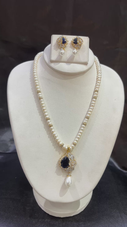 Royal Blue Pearl Pendant Set – Code 50042