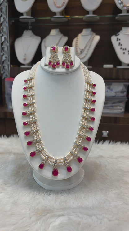 Ruby Drop Pearl Necklace Set
