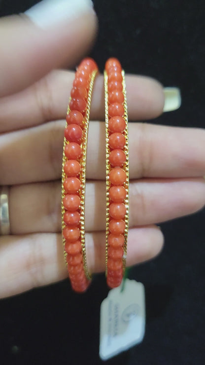 Set of 2 | Coral Beads Bangles  (Gold Alloy Base) | Sizes 2.2 to 2.10