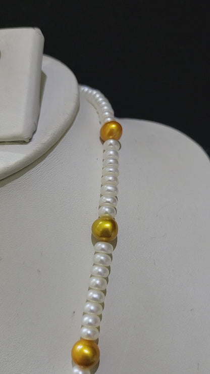 Single Layer Real Pearls Necklace | White pearls & Golden Pearls