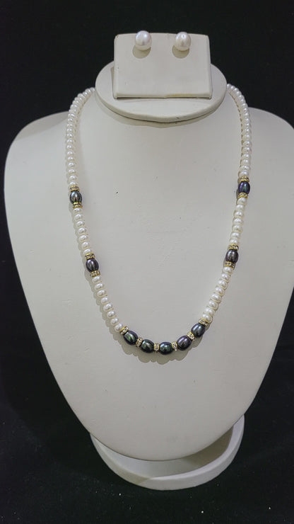 Single Layer Real Pearls Necklace | Grey & White Pearls