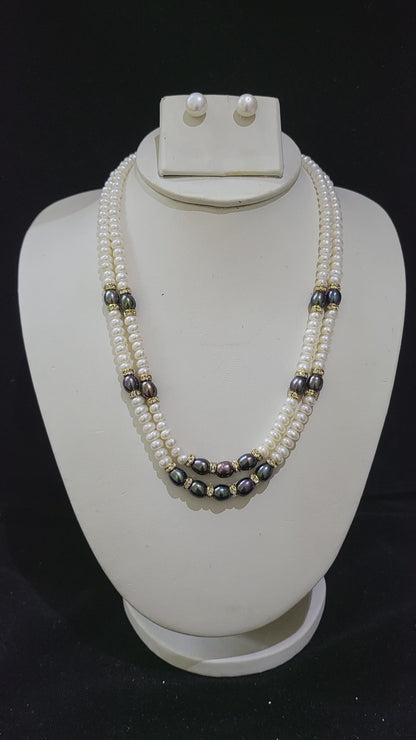 Double Layer Real Pearls Necklace | Grey & White Pearls