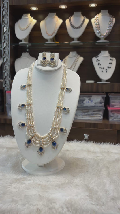 Blue Stone Real Pearl Necklace Set