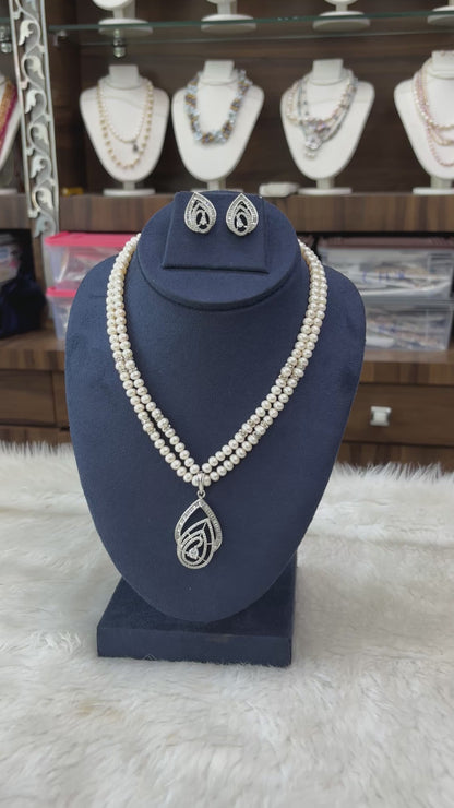 Elegant Pearl Necklace with Earrings Set