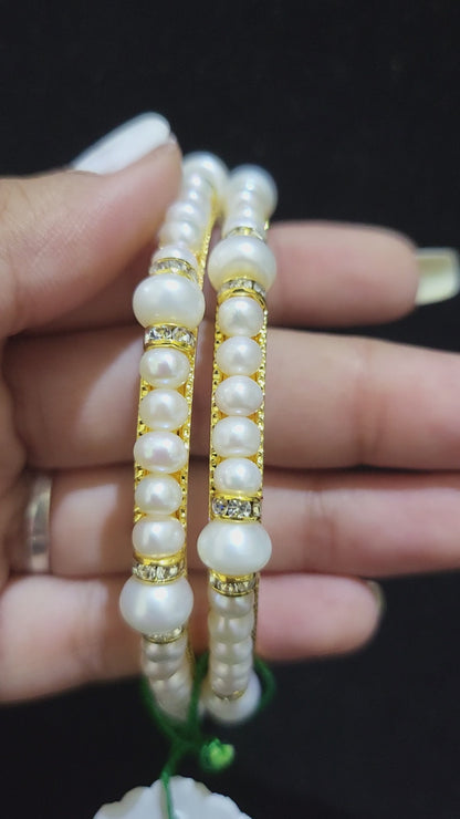 Set of 2 | Real Pearl Bangles | Pure White (Gold Alloy Base) | Sizes 2.2 to 2.10 (Copy)