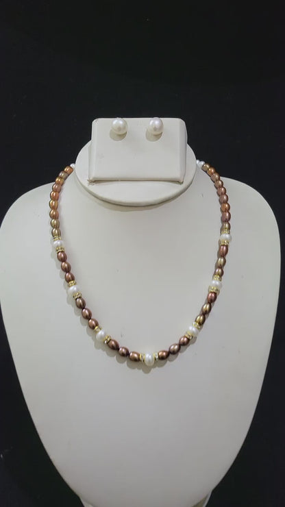 Copper Golden Pearl Single Layer Freshwater Set | Classic Real Pearl Necklace