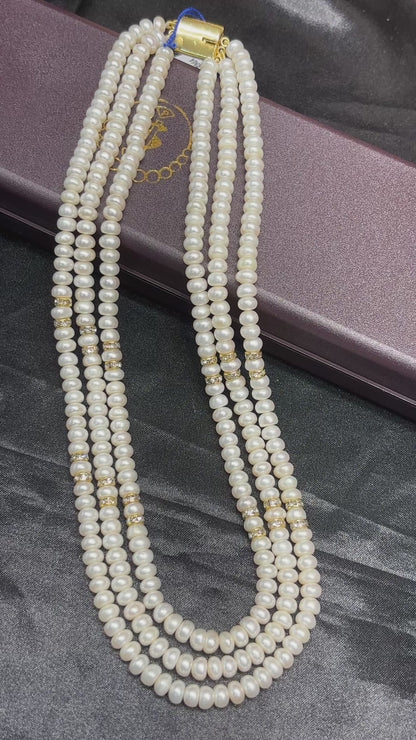 Premium 3 Layer Freshwater Pearl Necklace Set