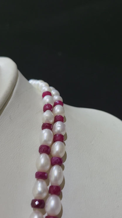 Double Layer Long Length Real Ruby Certified Quality of Real Pearls