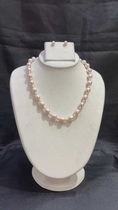 Premium Peach Freshwater Pearl Necklace Set – Code 50055