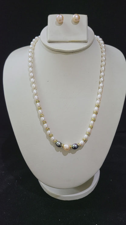 Single Layer Real Pearls Necklace | Oval rainbow pearls