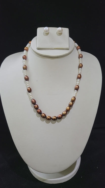 Singe Layer Real Pearls Necklace | White & Brown Pearls