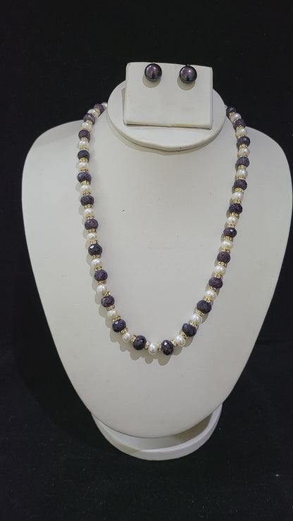 Premium Real Pearls Necklace | White pearls & Blue Sapphire