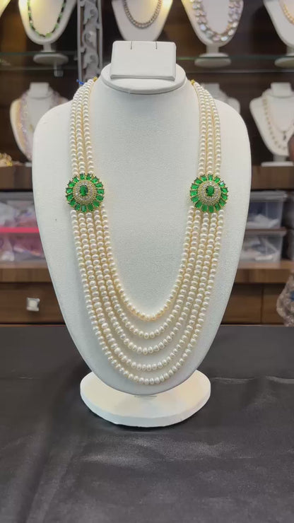 Elegant Pearl Brooch Necklace Set with Earrings