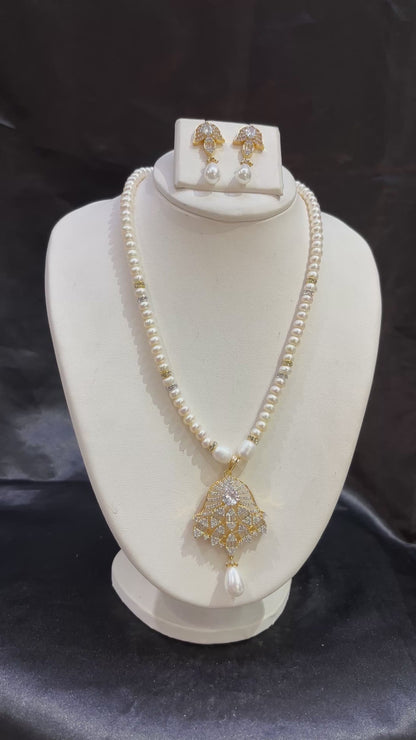 Elegant White Pearl Pendant Set – Code 50045