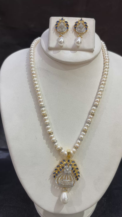 Royal Blue Designer Pearl Pendant Set – Code 50044