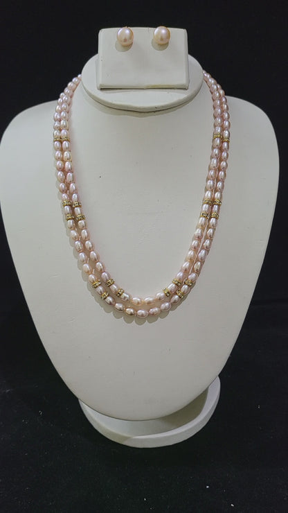 Double Layer Real Pearls Necklace | Peach Oval Pearls