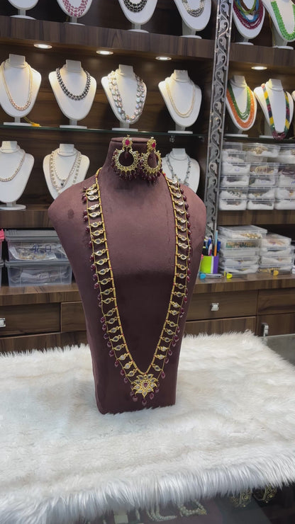 Ruby Pearl Kundan Necklace Set with Earrings