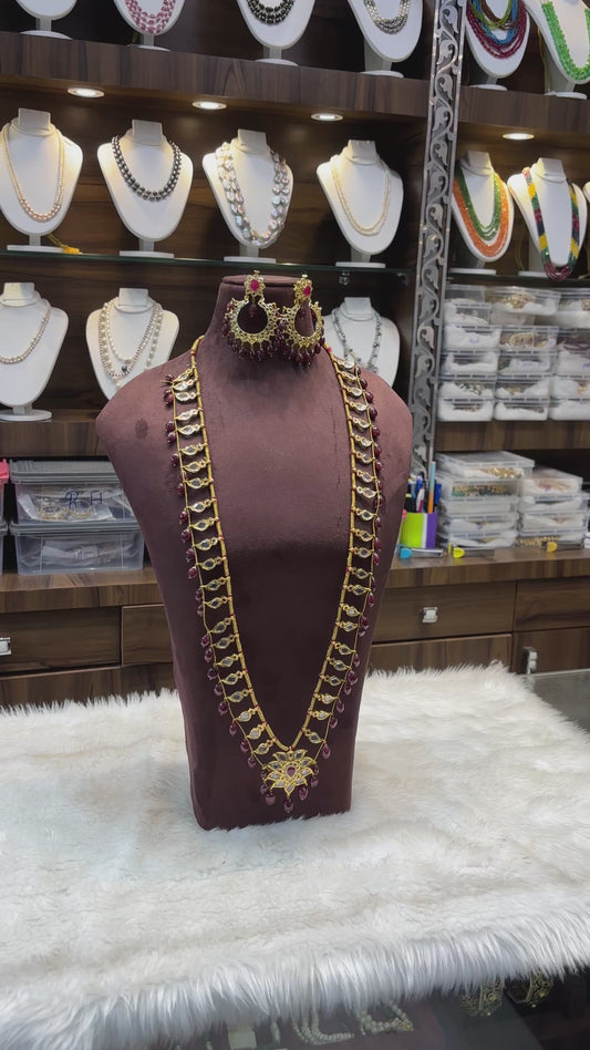 Ruby Pearl Kundan Necklace Set with Earrings