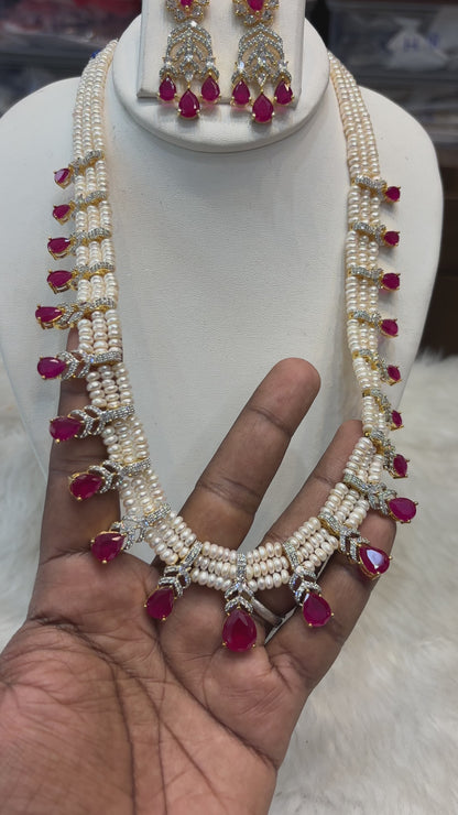 Ruby Drop Pearl Necklace Set