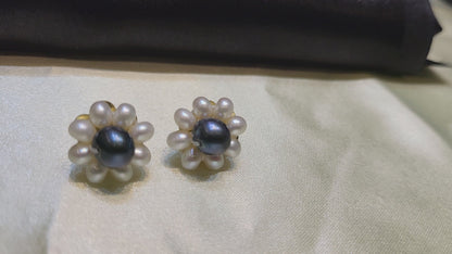 White & Grey Pearl Flower Earrings