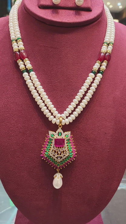 Double Layer Pearls Necklace | Multicoloured