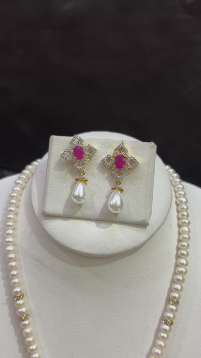 Ruby Red Stone Freshwater Pearl Pendant Necklace Set – Code 50007
