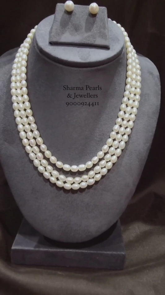 Elegant Triple Layer Freshwater Real Pearl Necklace