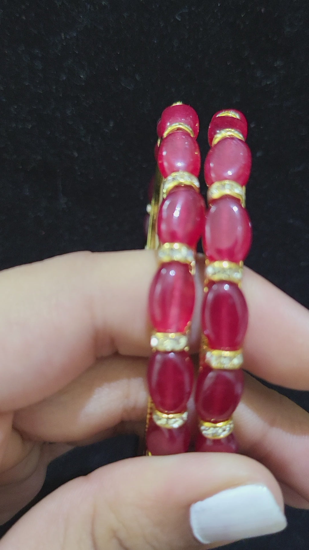 Set of 2 | Green Onax Bangles (Gold Alloy Base) | Sizes 2.2 to 2.10