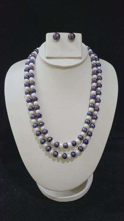 Single Layer Real Pearls Necklace with Blue Stones