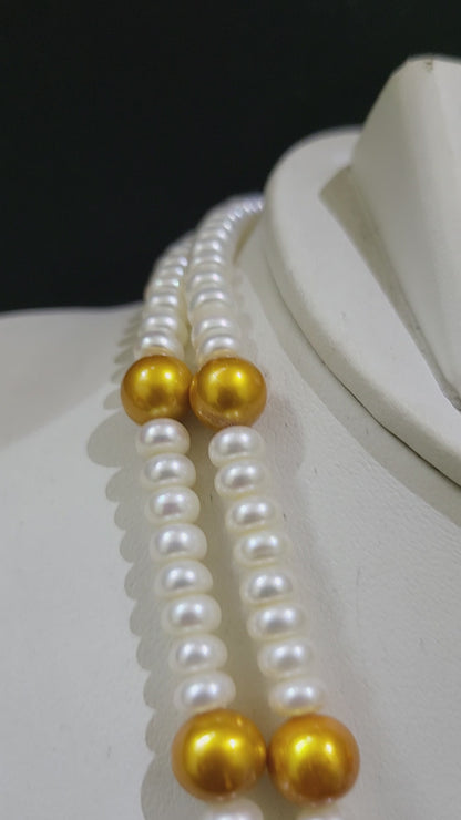 Double Layer Real Pearls Necklace | White pearls & Golden Pearls