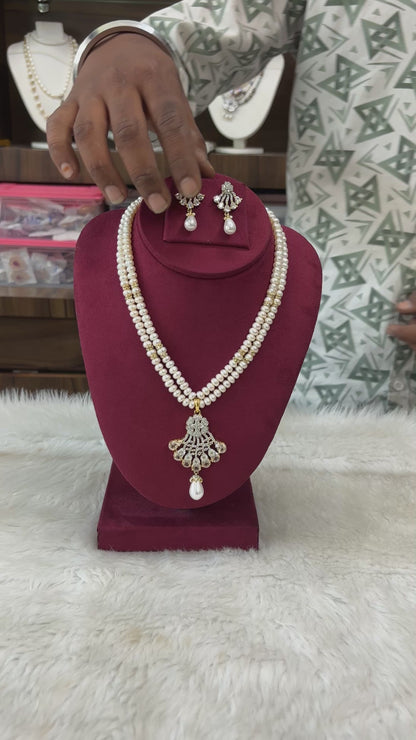 Elegant Pearl Double Layer Necklace Set with Earrings
